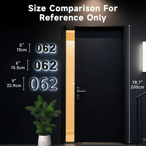 Vista 6 de Números de casa retroiluminados de 5 pulgadas para exteriores, acero inoxidable, número de dirección de casa iluminado con LED, letreros