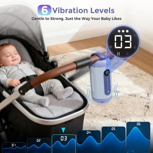 Vista 3 de Cuna Vibradora Recargable y Chupete para Bebé Sin Manos – Dispositivo de Vibración Portátil con 6 Niveles, 21 Melodías y Sensor Inteligente