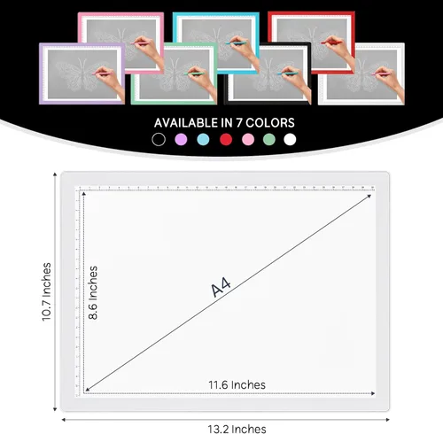Vista 2 de iVyne Almohadilla de luz con cable para desmalezar vinilo - Caja de luz A4 para dibujar - Tablero de luz para trazar - Caja de luz para pintura