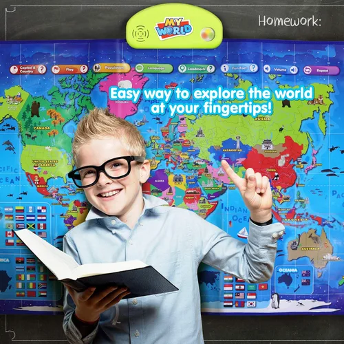 Vista 7 de BEST LEARNING i-Poster My World Interactive Map - Juguete educativo para niños de 5 a 12 años, juego de aprendizaje de geografía como regalo