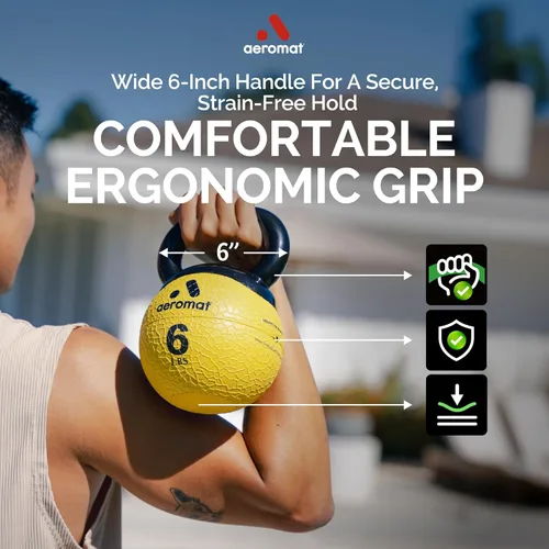 Vista 2 de Aeromat Elite Mini Kettlebells – Weighted Exercise Medicine Ball with Anti-Slip Grip & Wide Handle, Strength Training Kettlebell for Squats