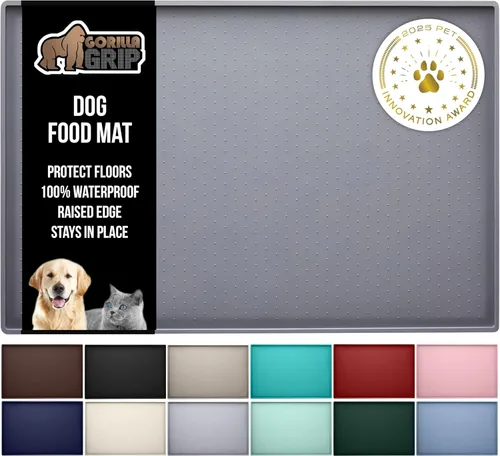 Vista 11 de GORILLA GRIP - Tapete de silicona 100% impermeable con bordes elevados sin BPA para mascotas, tapetes para alimentos de perros y gatos que contienen