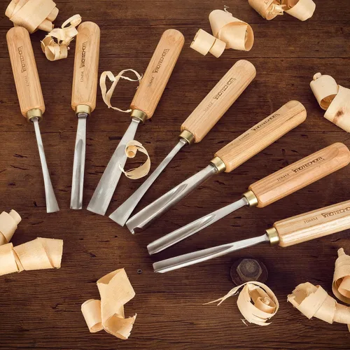 Vista 4 de Juego de cinceles de herramientas de tallado de madera para carpintería de 7 piezas con bolsa de lona, gubias y juego de cinceles para tallar
