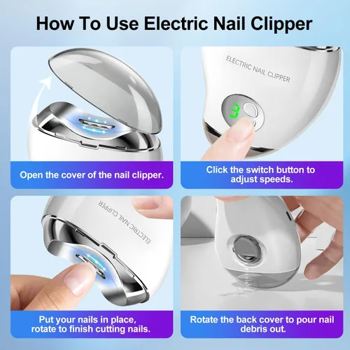 Vista 5 de Electric Nail Clipper with LED Light & 3 Speeds, Fingernail Cutter and Polisher 2 in 1 Design, Nail Scraps Storage Rechargeable Safety Fingernail