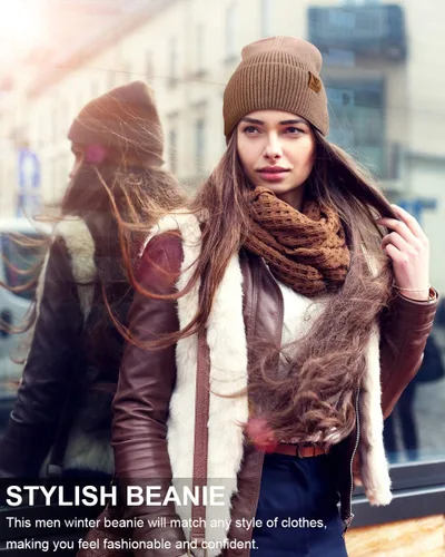 Vista 5 de Vgogfly - Gorro holgado y de punto para hombre, gorro para mantenerte caliente, gorro de invierno a rayas para mujeres y hombres, gorro liso con puño