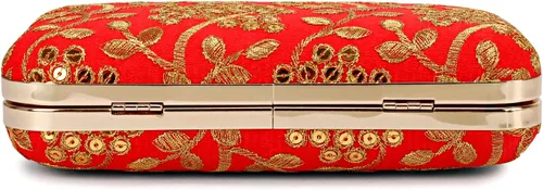 Vista 4 de LONGING TO BUY Embrague de caja de diseño hecho a mano - Bordado Zari para mujer