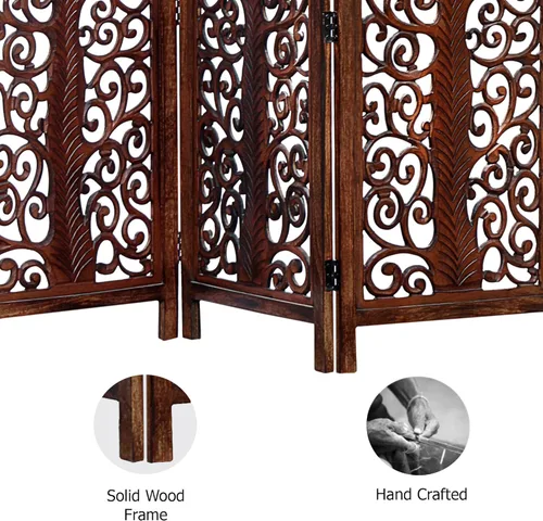 Vista 6 de Biombo Divisor de Habitación de Madera - Árbol Arbor Marrón Antiguo - Hecho a Mano 60 x 72 pulgadas Tres Paneles Plegables - Pantalla Decorativa