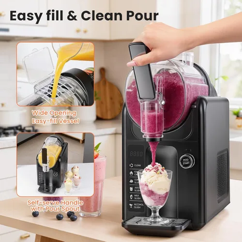 Vista 6 de Máquina de granizado para el hogar, no requiere hielo, 68 onzas, 6 modos preestablecidos, pantalla LED, función de limpieza automática