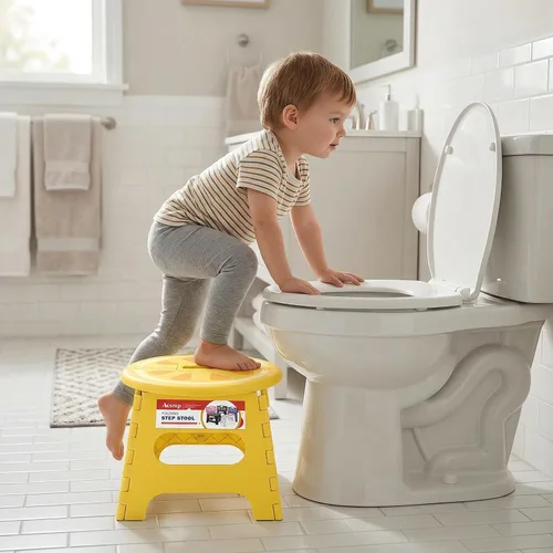 Vista 7 de ACSTEP Taburete plegable de 9 pulgadas, robusto taburete plegable hasta 265 libras para niños pequeños y adultos, taburetes antideslizantes con asa