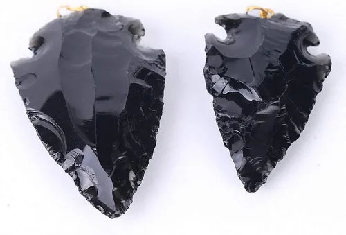 Vista 3 de Tebapi Collar con colgante de obsidiana negra natural para hombres y mujeres, con forma de punta de flecha, dije de piedra de cuarzo con punta