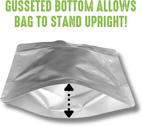 Vista 3 de 50 bolsas de Mylar para almacenamiento de alimentos, herméticas de 7 mil de grosor con cierre de cremallera reforzado, a largo plazo, reutilizables