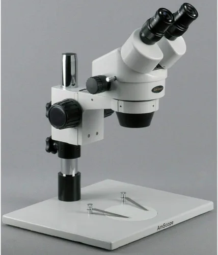 Vista 2 de AmScope SM-1BX Microscopio profesional de zoom estéreo binocular, WH10x, aumento de 3.5X-45X, objetivo de zoom 0.7X-4.5X, iluminación ambiental
