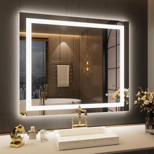 Vista 29 de LOAAO Espejo de baño LED de 72 x 32 pulgadas con luces, antiniebla, regulable, retroiluminado + iluminado frontal, espejo de tocador de baño