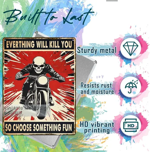 Vista 95 de Letrero de metal con texto en inglés "I Do What I Want Cat Riding Motorcycle Retro Wall Art Decor for Home Office Bar Wall Decor 8x12