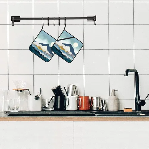 Vista 5 de Mountains Nature Scenery - Juego de 2 soportes para ollas de cocina resistentes al calor para microondas, horno, horno, platos finales y barbacoa