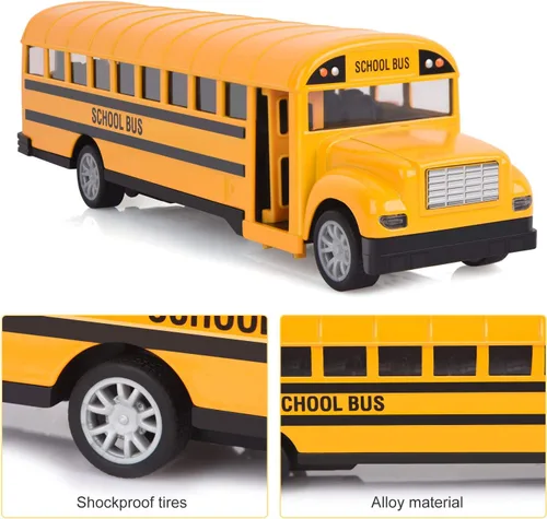 Vista 3 de Juguete de autobús escolar para niños pequeños, 8.5 pulgadas, auto fundido a presión, vehículos de juego de autobús amarillo con mecanismo