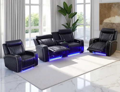Vista 62 de Juego de sofá reclinable eléctrico, juego de sofá y silla reclinable de cuero, juegos de muebles de sala de estar, muebles de lujo de 3 piezas
