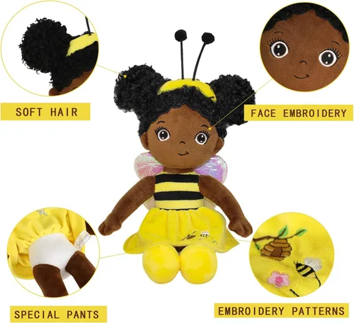Vista 7 de Muñeca bebé negra, muñecas negras de tela afroamericanas, muñecas de trapo de 30 cm para niñas, regalos suaves, muñeca de hada marrón, juguete