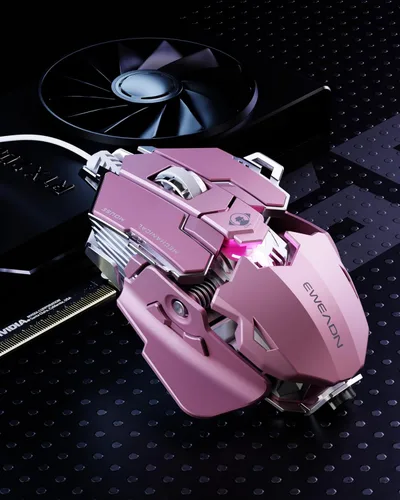 EWEADN G5 - Mouse para juegos con cable, mouse ergonómico para computadora RGB, 12800 DPI ajustables, 9 botones macro programables con llave de