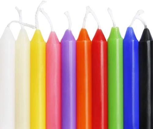 Vista 2 de YIIA - 100 mini velas cónicas de colores surtidos sin perfume, 4 pulgadas de alto x 1/2 pulgadas de diámetro, ideal para lanzar campanadas