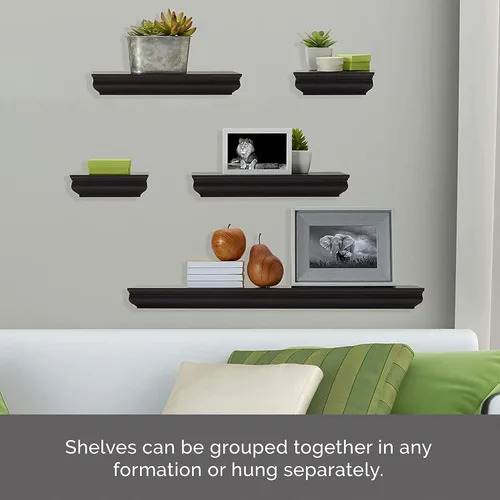 Vista 4 de Melannco Estantes flotantes moldeados para dormitorio, sala de estar, baño, cocina, guardería, juego de 5, espresso