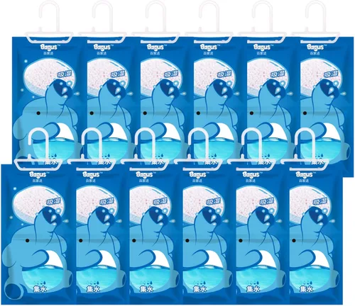 Bagus Bolsas colgantes absorbentes de humedad (paquete de 12) - Deshumidificador sin fragancia para armario, baño, RV, barco y espacios de
