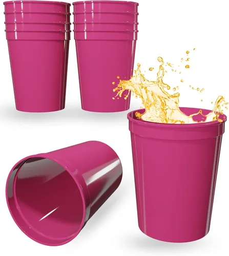 Vista 10 de PartyPrints Paquete de 10 Vasos de Plástico Rojos Reutilizables en Blanco de 16 oz, Vasos de Estadio a Granel – Sin BPA, Seguros para Lavavajillas