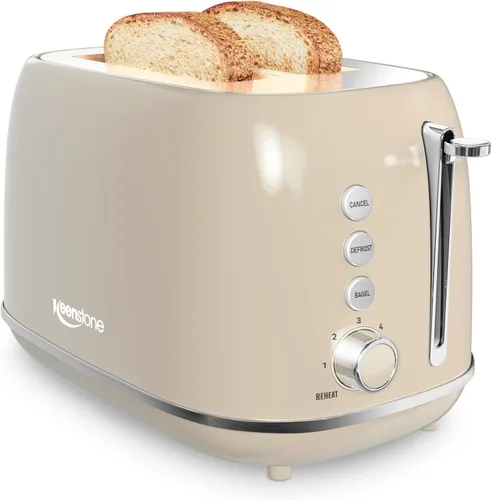 Vista 10 de Tostadoras de 2 rebanadas de acero inoxidable retro con bagel, función de cancelar, descongelar y 6 ajustes de tostado de pan, tostadora de bagel