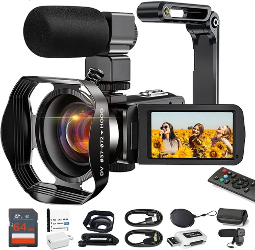 Acuvar Videocámara 4K 48MP Auto Focus 60FPS WiFi Vlogging Cámara para YouTube 18X Zoom Videocámara digital con micrófono, estabilizador, lector de