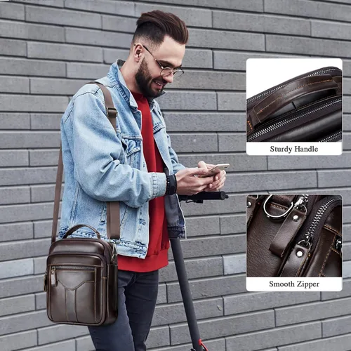 Vista 7 de BAIGIO Men's Genuine Leather Shoulder Bag Messenger Briefcase CrossBody Handbag Satchel Travel bag