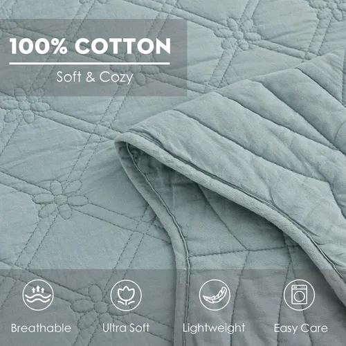 Vista 7 de CHIXIN Colcha de algodón de gran tamaño tamaño Queen - Costuras reales - Funda de cama acolchada de lujo para todas las estaciones, reversible, Azul