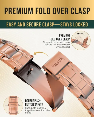 Vista 5 de MagnetRX® Pulsera de Cobre 3X Strength – Pulseras de Cobre 99.9% Puro para Hombres con Imanes – Cierre Plegable Premium y Longitud Ajustable