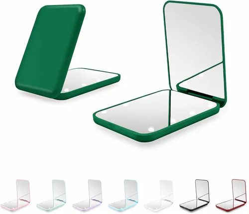 Vista 13 de Kakuje Espejo Compacto, espejo de bolsillo LED de aumento 1X/3X con batería interna, espejo mini para bolso, bolsillo, viaje y regalo (negro)