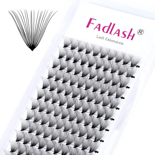 Vista 14 de FADLASH Extensiones de pestañas postizas en abanico con base puntiaguda 10D, extensiones de pestañas postizas de tallo medio, extensiones