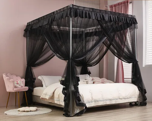 Vista 24 de Mengersi Cortinas de cama con dosel tamaño Queen – Cortinas de dosel de cama – Toldo de 4 aperturas para cama – Lindo regalo de decoración de Morado