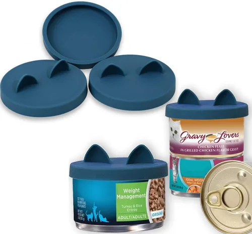Vista 7 de OHMO Paquete de 2 Tapas para Latas de Comida para Gatos, Tamaño Pequeño (3 oz) Tapas de Silicona para Latas de Comida para Mascotas de 3 oz, Verde