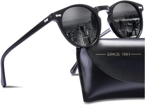 CARFIA Gafas de sol polarizadas para mujeres con protección UV, marco de acetato para cara pequeña CA5288 A: Marco negro lente gris