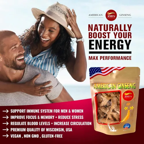 Vista 3 de Zen Ginseng - Bolsa de 4 onzas de ginseng americano sin recortar - Sin OMG, sin gluten. Añade este ginseng en sopa, té, café, jugos, batidos