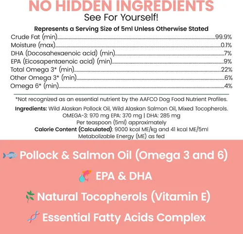 Vista 2 de Aceite de pescado de salmón salvaje de Alaska para perros, 16 onzas de fórmula de aceite de pescado, botella con tapa de bomba, contiene omega-3