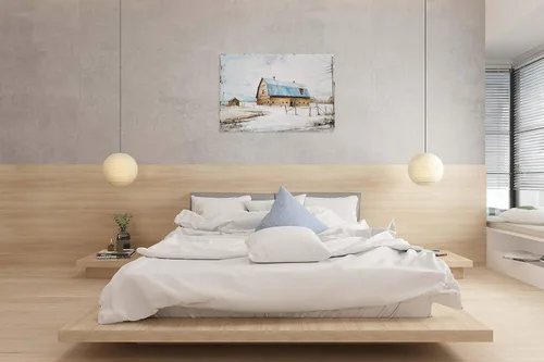 Vista 3 de Yihui Arts Lienzo decorativo para pared, pintado a mano, azul claro y blanco, cuadros modernos abstractos rústicos, obras de arte para sala