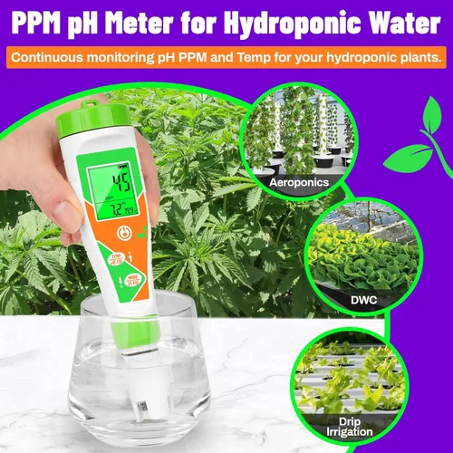 Vista 5 de Medidor de pH para agua hidropónico Nutrient 4 en 1 Digital EC pH TDS Medidor de temperatura para sistema de agua PPM y probador de agua EC