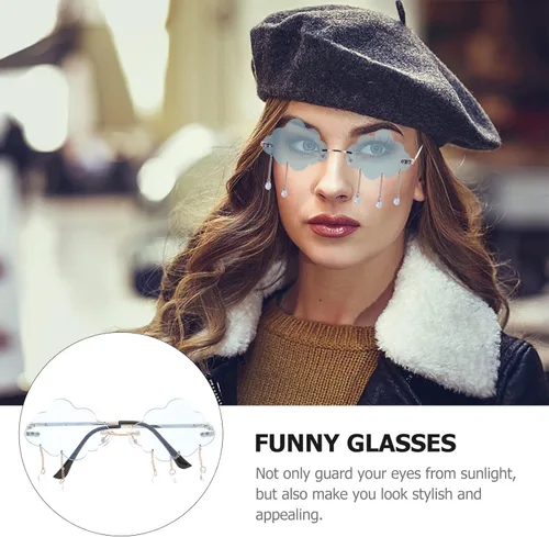 Vista 5 de Kisangel Gafas de sol de nubes con gotas de lluvia, gafas de nube sin montura para mujeres y niñas, color morado