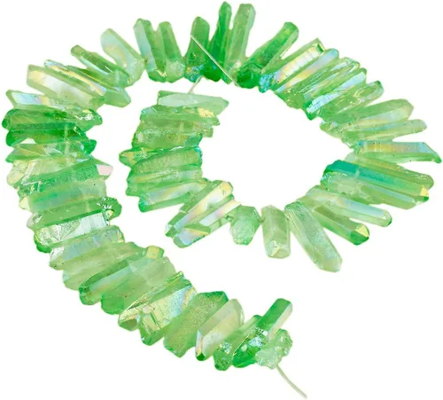 Vista 31 de SUNYIK Angel Aura Cuarzo con Revestimiento de Titanio Puntas de Cristal Palos Rugosos de Cuarzo Picos Cuentas de Punta Hebra de 15 Pulgadas Perforada