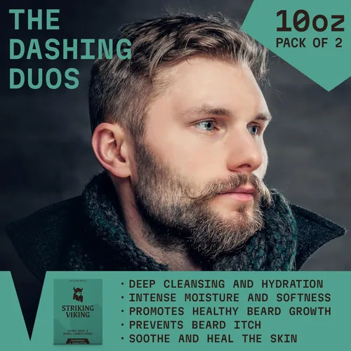 Vista 3 de Striking Viking Jabón y acondicionador para barba – 20 onzas líquidas, menta y eucalipto – Limpieza profunda y alivio de picazón Champú