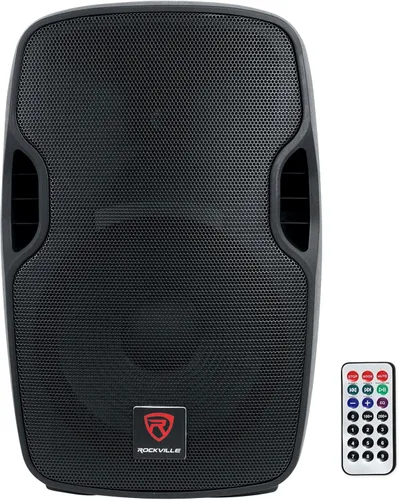 Rockville BPA12 600W bocina activa de 12" para DJ PA, Bluetooth, USB/SD, radio FM, LCD, montable en soporte, voladora - Ideal para eventos y