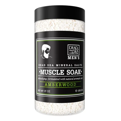 Dead Sea Collection Sales de baño para hombres con aceite de madera de ámbar – baño de recuperación muscular – Sal pura del mar muerto para hombre