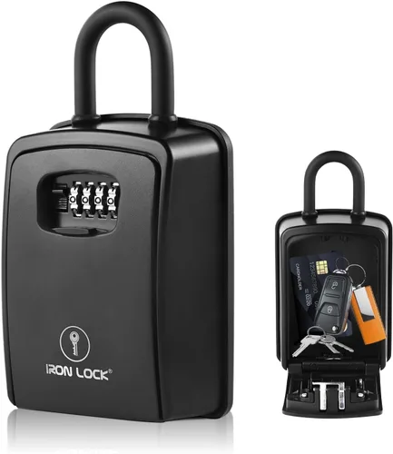 Vista 21 de Iron Lock Caja de bloqueo de llave portátil con grillete de cable y montaje en pared, caja de metal resistente al agua para llaves con código