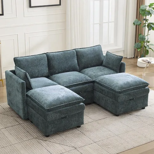 Vista 38 de 80" Cloud 3 Seater Sectional Modular Couch with Storage, Upholstered Storage Sofa Modern Couch Deep Seat, Chenille Convertible Sofa Comfy Couches