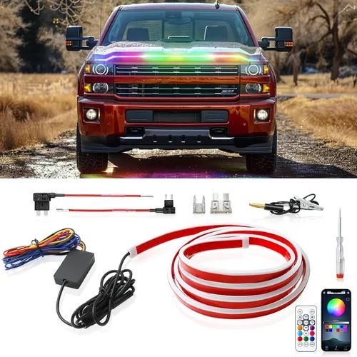 Vista 10 de Tira de luz para capó de automóvil de 60 pulgadas, luz LED dinámica para exterior blanca, flexible e impermeable, tira de luz diurna universal