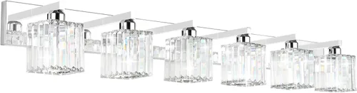 Vista 19 de Aipsun Accesorios de iluminación de tocador de baño, luces de tocador de cristal para baño, 2 luces, accesorios de iluminación de pared de acero